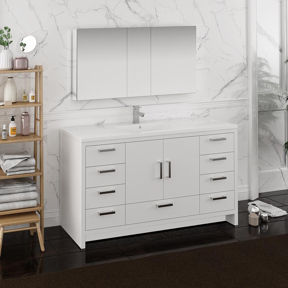 Fresca-Imperia-60"-Glossy-White-Free-Standing-Single-Sink-Modern-Bathroom-Vanity-w/-Medicine-Cabinet-(FVN9460WH-S)