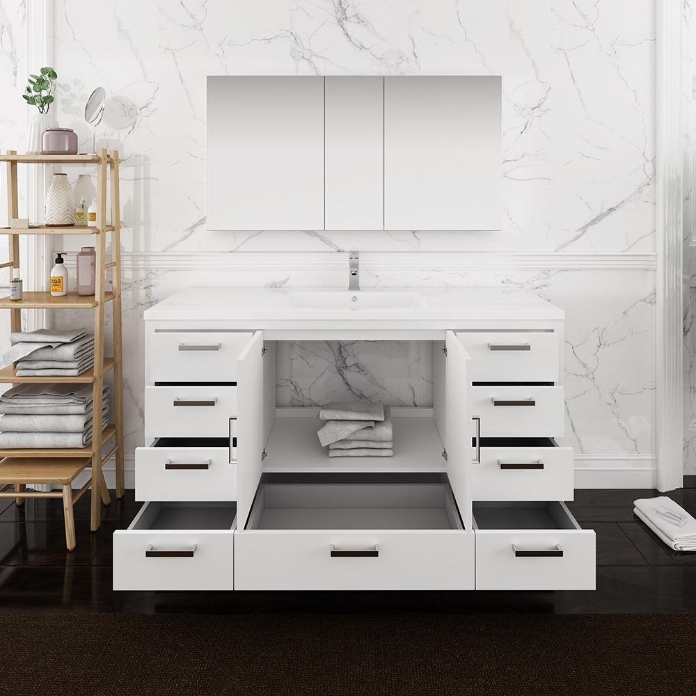 Fresca Imperia 60" Glossy White Free Standing Single Sink Modern Bathroom Vanity w/ Medicine Cabinet