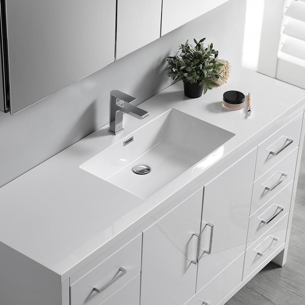 Fresca Imperia 60" Glossy White Free Standing Single Sink Modern Bathroom Vanity w/ Medicine Cabinet