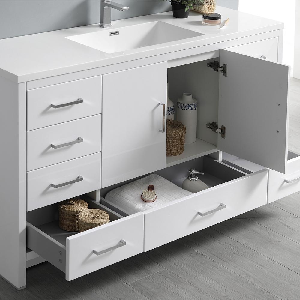 Fresca Imperia 60" Glossy White Free Standing Single Sink Modern Bathroom Vanity w/ Medicine Cabinet