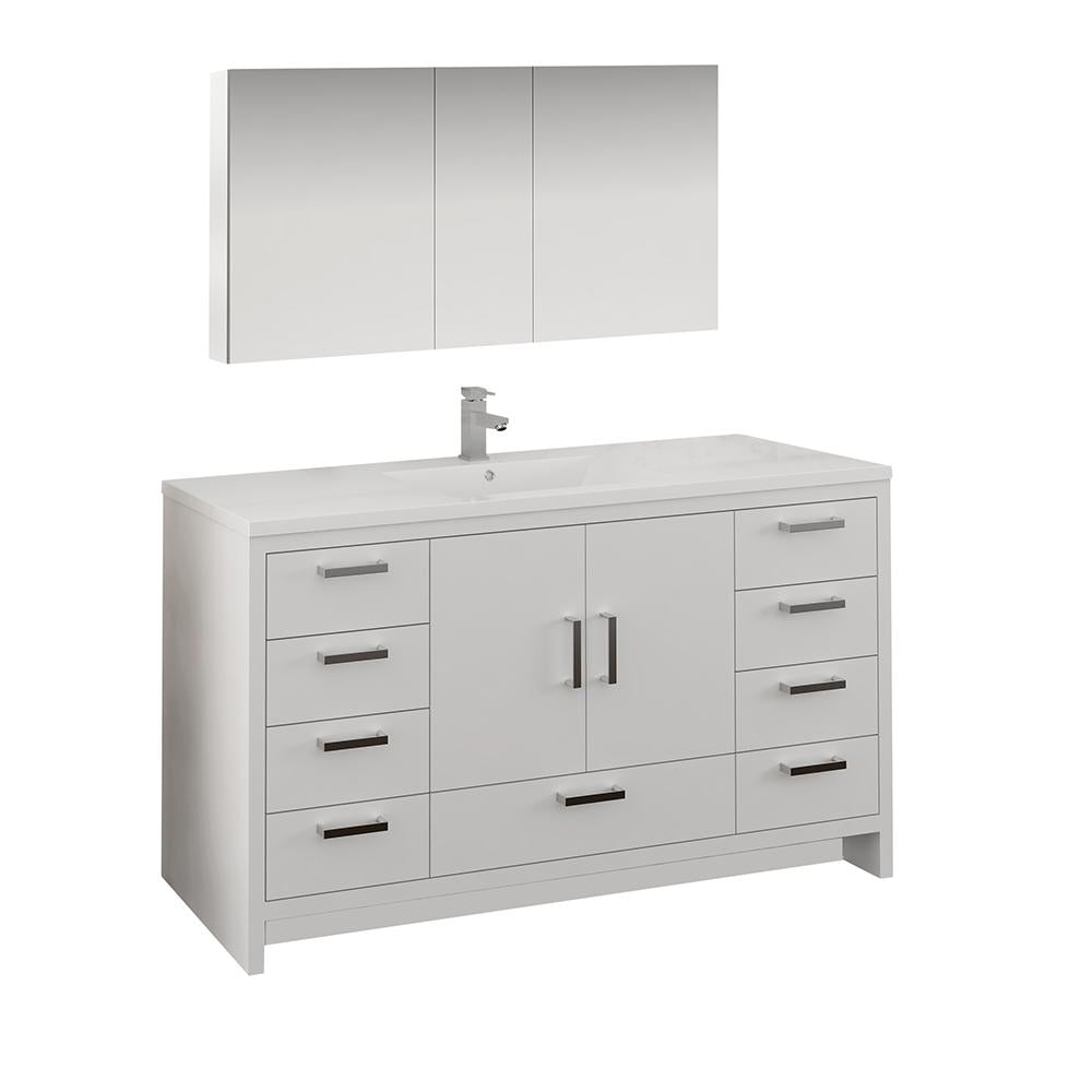 Fresca Imperia 60" Glossy White Free Standing Single Sink Modern Bathroom Vanity w/ Medicine Cabinet
