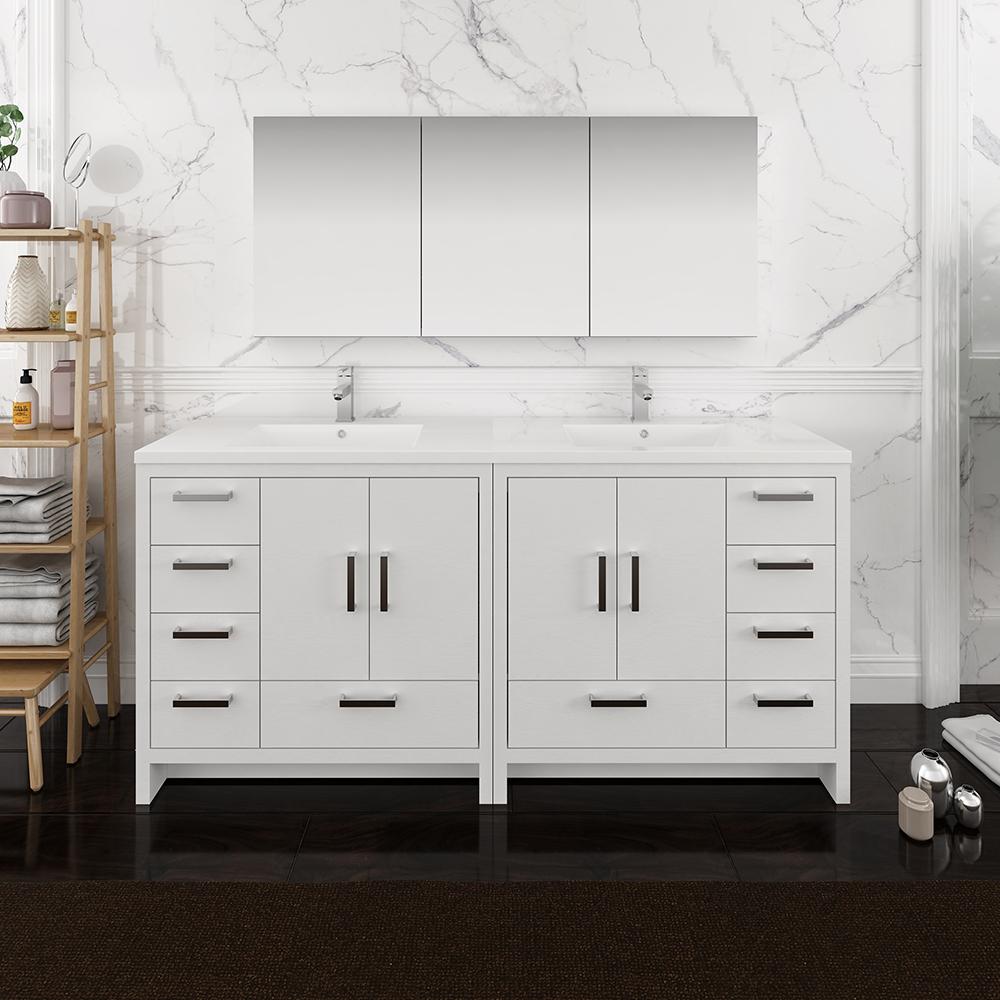 Fresca Imperia 72" Glossy White Free Standing Double Sink Modern Bathroom Vanity w/ Medicine Cabinet