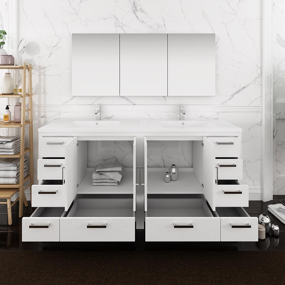 Fresca Imperia 72" Glossy White Free Standing Double Sink Modern Bathroom Vanity w/ Medicine Cabinet