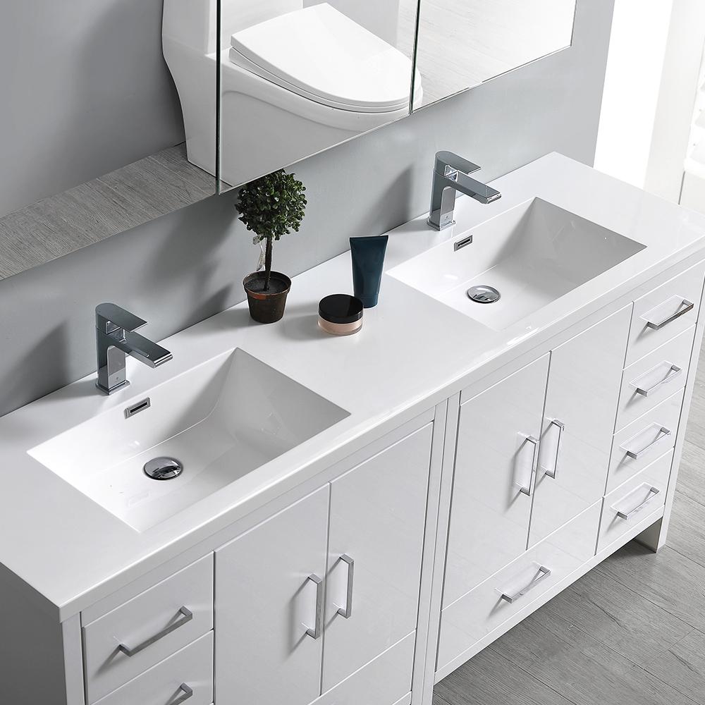 Fresca Imperia 72" Glossy White Free Standing Double Sink Modern Bathroom Vanity w/ Medicine Cabinet